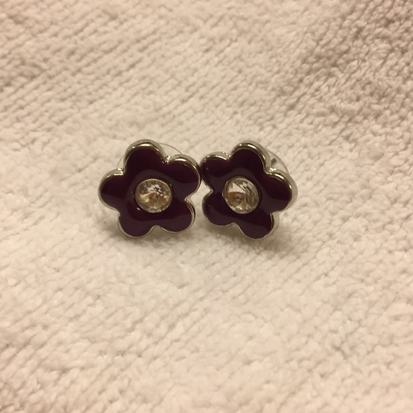 Dark Purple Flower Earrings - Picture 1 of 2